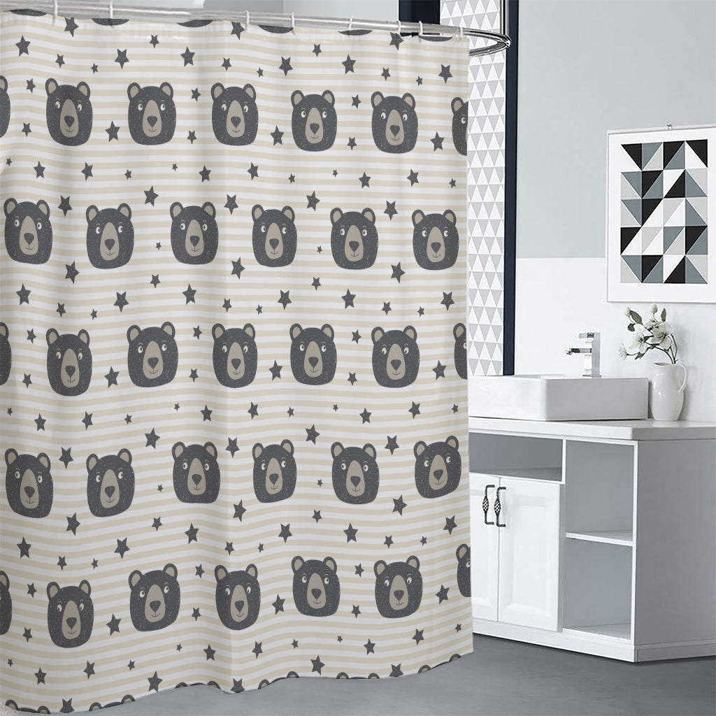 Cute Black Bear Pattern Print Premium Shower Curtain