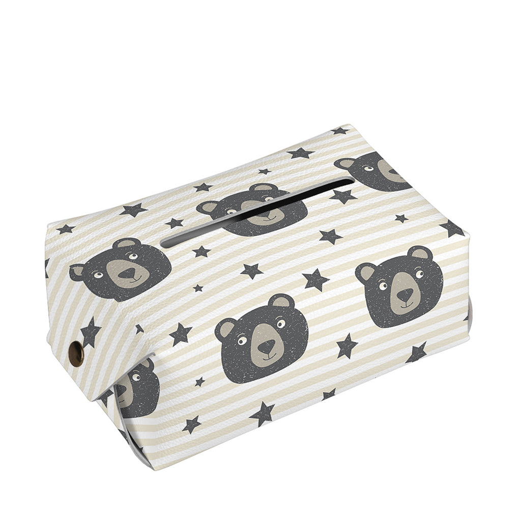 Cute Black Bear Pattern Print Rectangle Tissue Box Cover