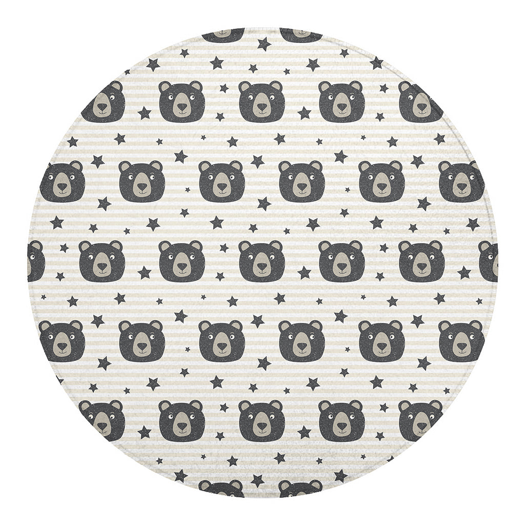 Cute Black Bear Pattern Print Round Blanket