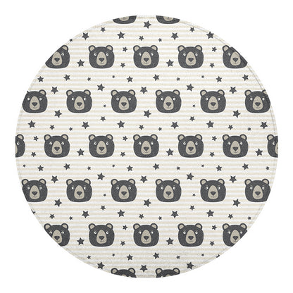 Cute Black Bear Pattern Print Round Blanket