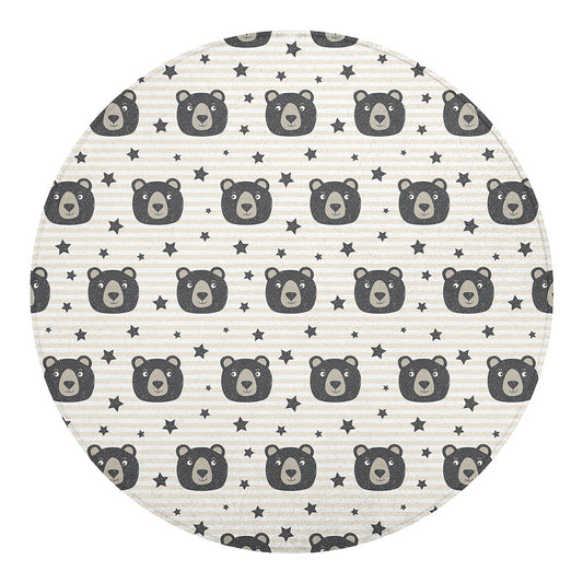 Cute Black Bear Pattern Print Round Blanket