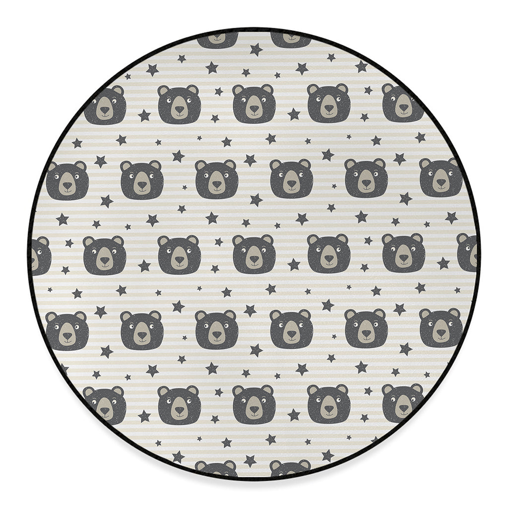 Cute Black Bear Pattern Print Round Floor Mat