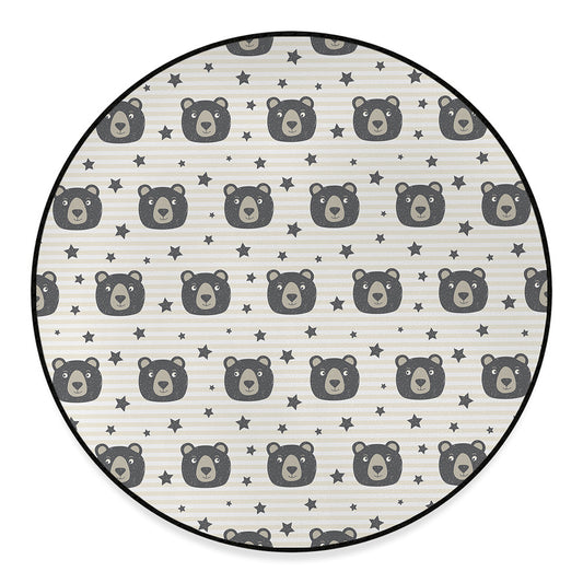Cute Black Bear Pattern Print Round Floor Mat