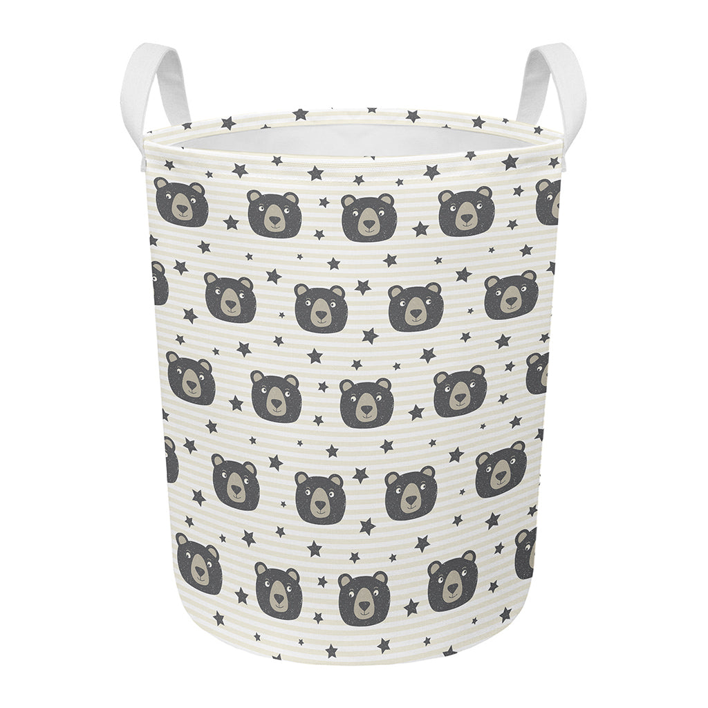 Cute Black Bear Pattern Print Round Laundry Basket