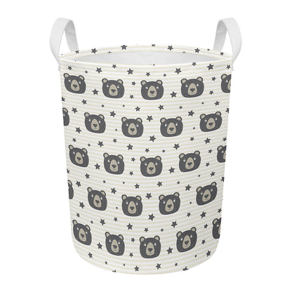 Cute Black Bear Pattern Print Round Laundry Basket