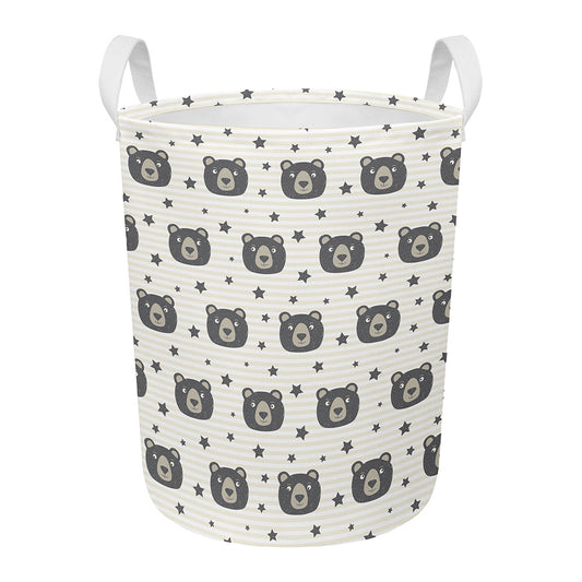 Cute Black Bear Pattern Print Round Laundry Basket