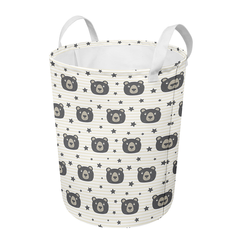 Cute Black Bear Pattern Print Round Laundry Basket