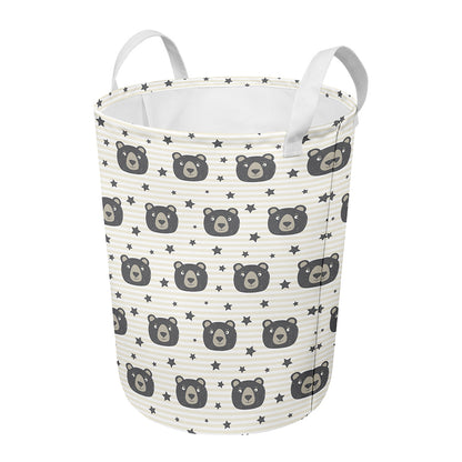 Cute Black Bear Pattern Print Round Laundry Basket
