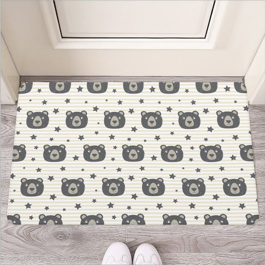 Cute Black Bear Pattern Print Rubber Doormat