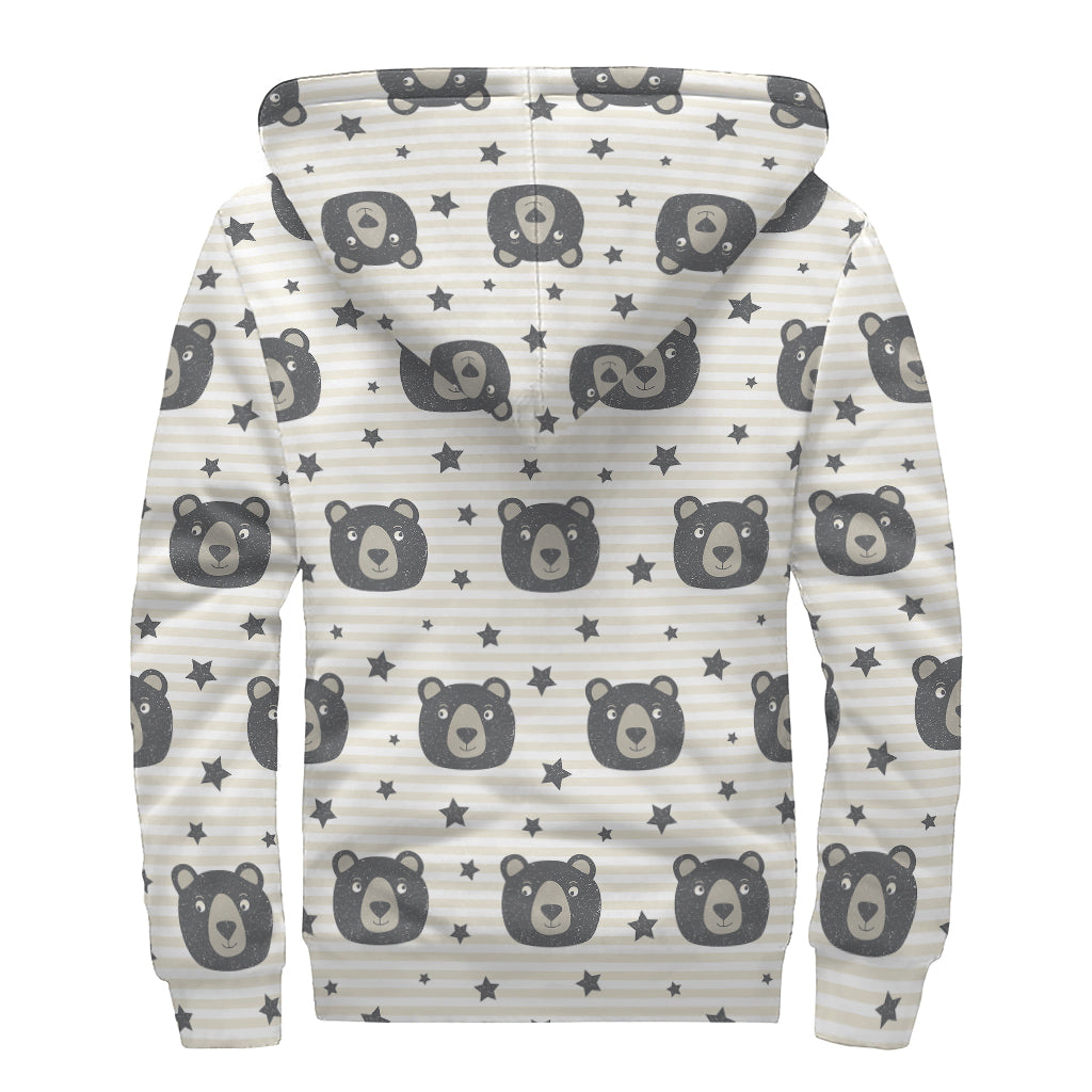 Cute Black Bear Pattern Print Sherpa Lined Zip Up Hoodie