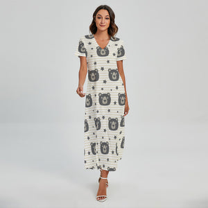 Cute Black Bear Pattern Print Short Sleeve Maxi Dress