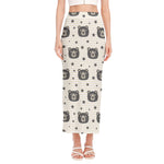 Cute Black Bear Pattern Print Side Slit Maxi Skirt