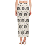 Cute Black Bear Pattern Print Side Slit Maxi Skirt