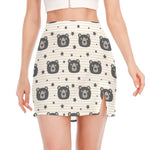 Cute Black Bear Pattern Print Side Slit Mini Skirt