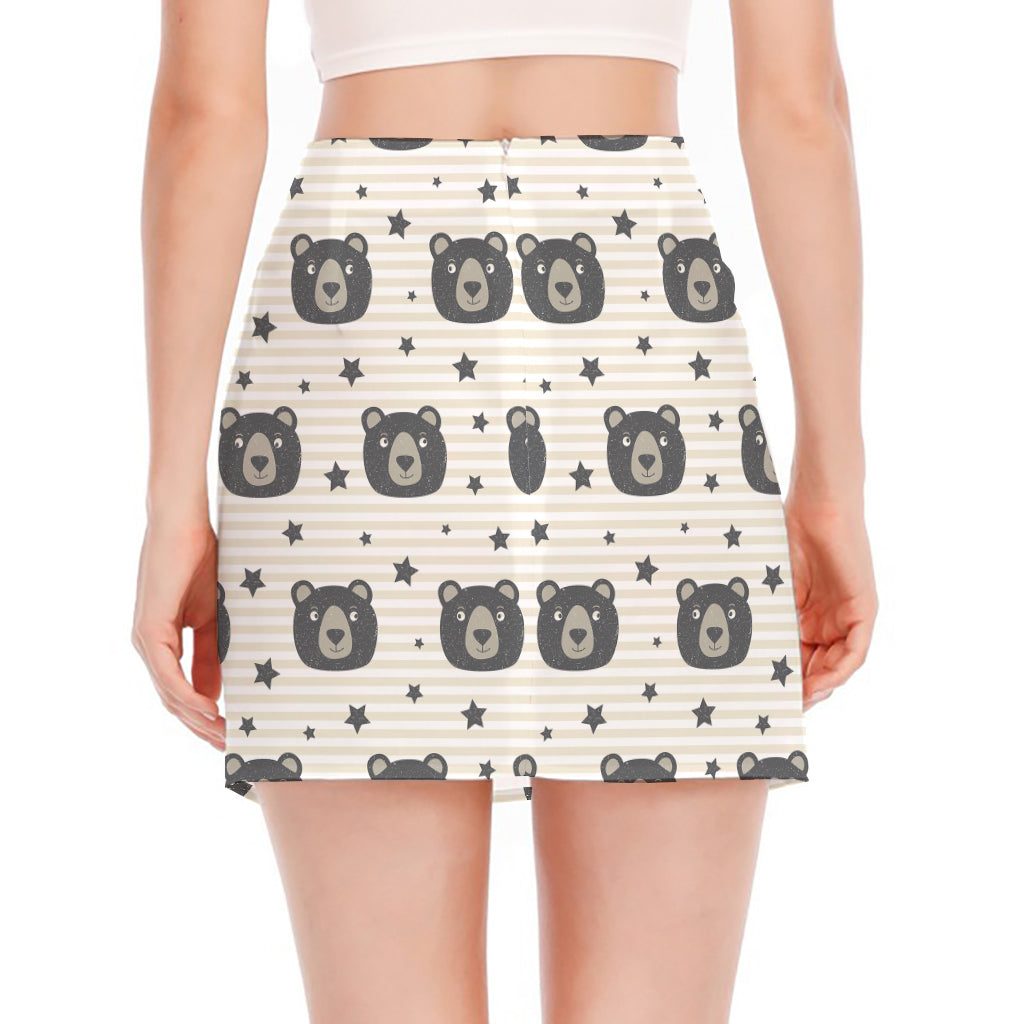 Cute Black Bear Pattern Print Side Slit Mini Skirt