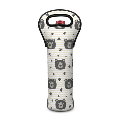 Cute Black Bear Pattern Print Single Neoprene Wine Tote