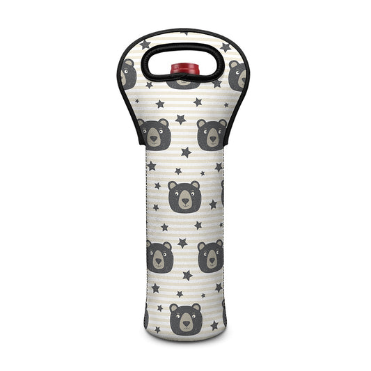 Cute Black Bear Pattern Print Single Neoprene Wine Tote