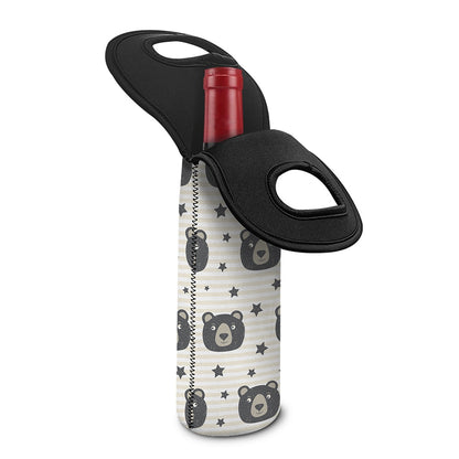 Cute Black Bear Pattern Print Single Neoprene Wine Tote