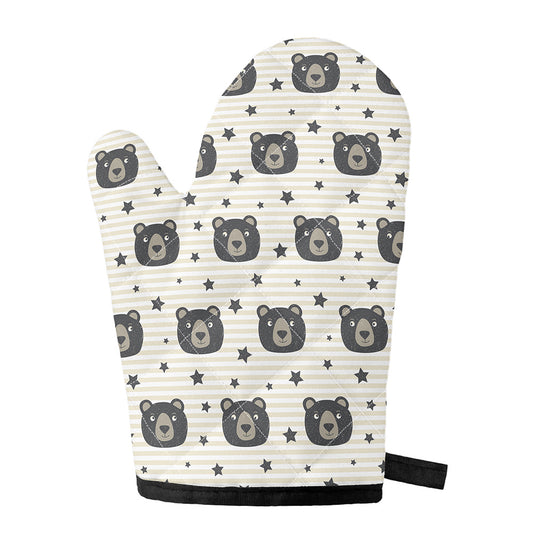 Cute Black Bear Pattern Print Single Oven Mitt