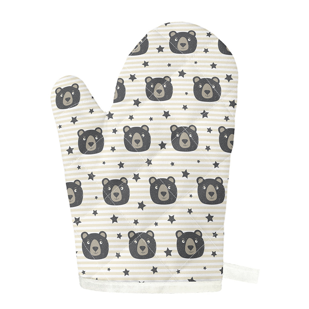 Cute Black Bear Pattern Print Single Oven Mitt