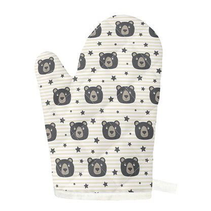 Cute Black Bear Pattern Print Single Oven Mitt