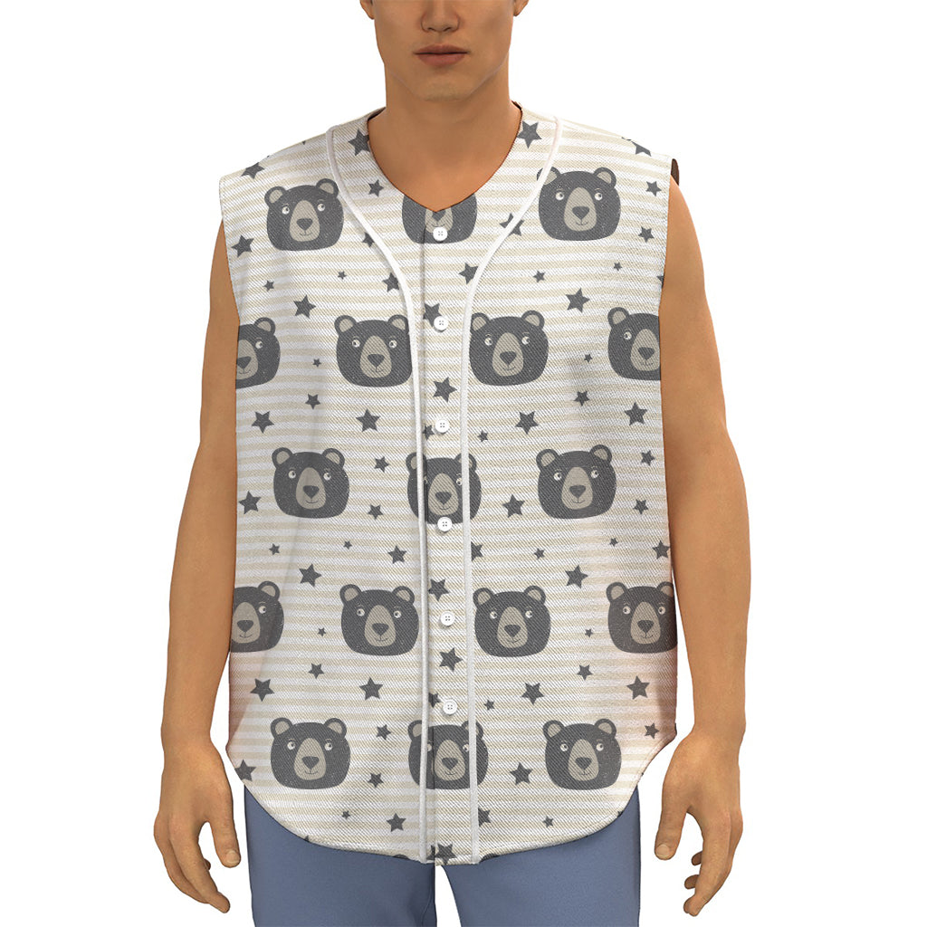 Cute Black Bear Pattern Print Sleeveless Baseball Jersey