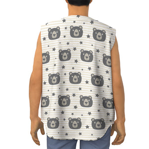 Cute Black Bear Pattern Print Sleeveless Baseball Jersey