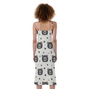 Cute Black Bear Pattern Print Slim Fit Midi Cami Dress