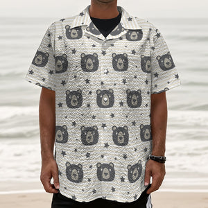 Cute Black Bear Pattern Print Textured Short Sleeve Shirt