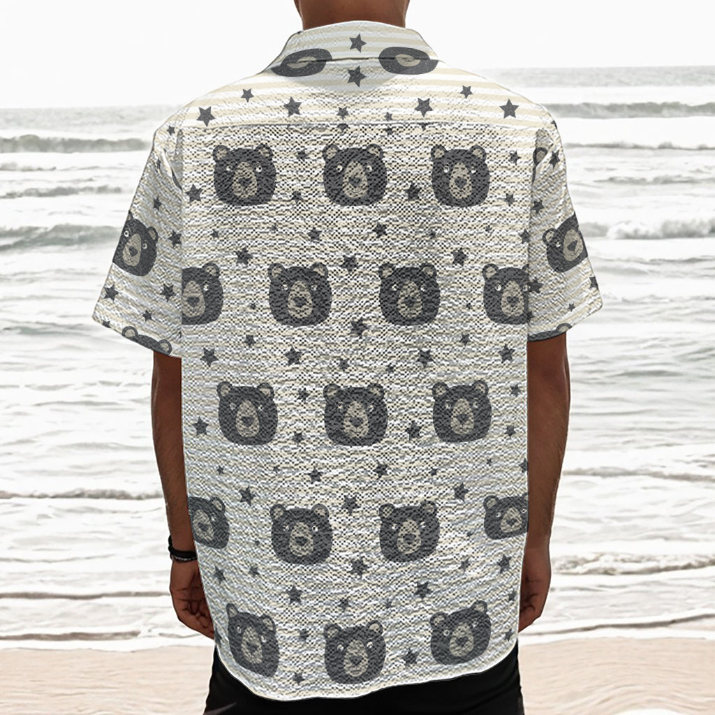 Cute Black Bear Pattern Print Textured Short Sleeve Shirt