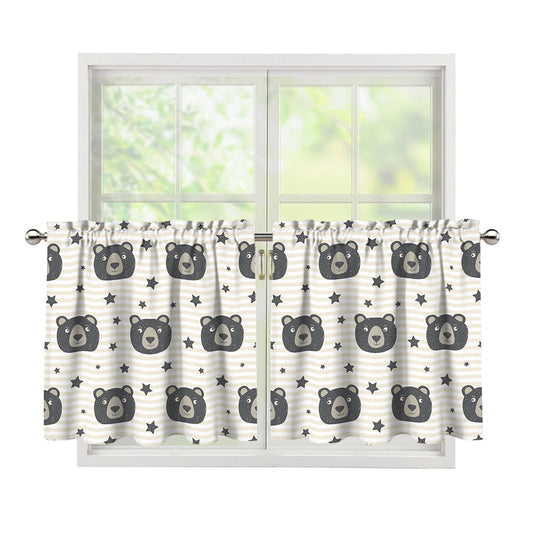 Cute Black Bear Pattern Print Tier Curtains