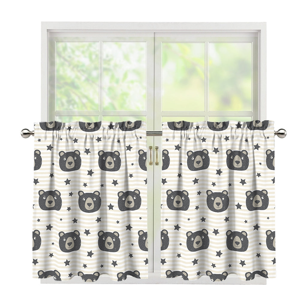 Cute Black Bear Pattern Print Tier Curtains