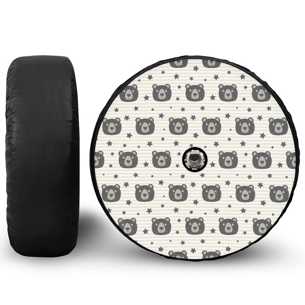 Cute Black Bear Pattern Print Tire Cover With Camera Hole