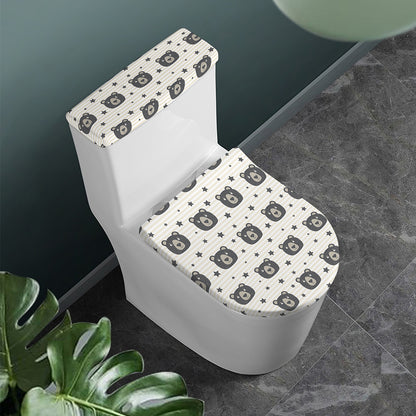 Cute Black Bear Pattern Print Toilet Lid And Tank Cover Set