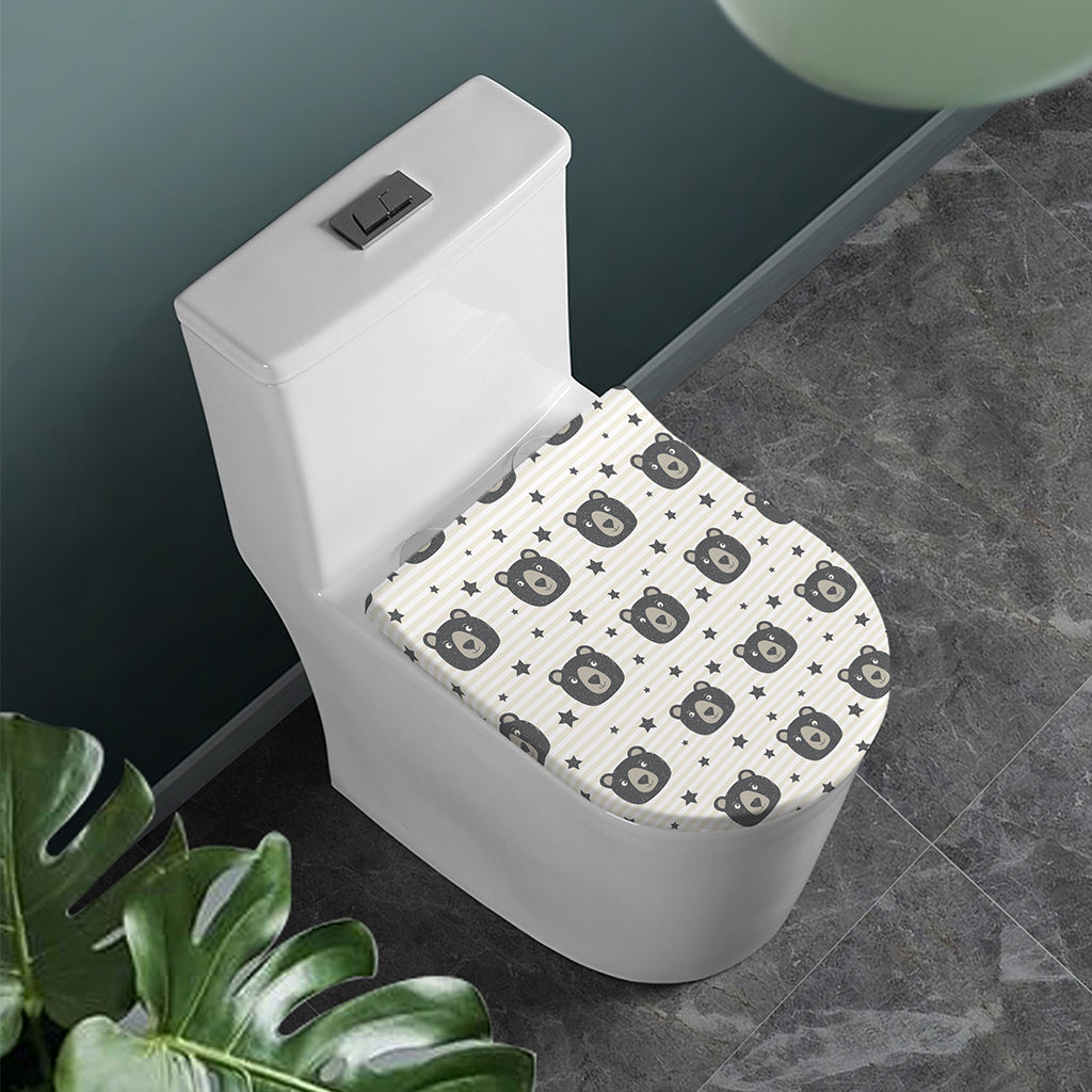 Cute Black Bear Pattern Print Toilet Lid Cover