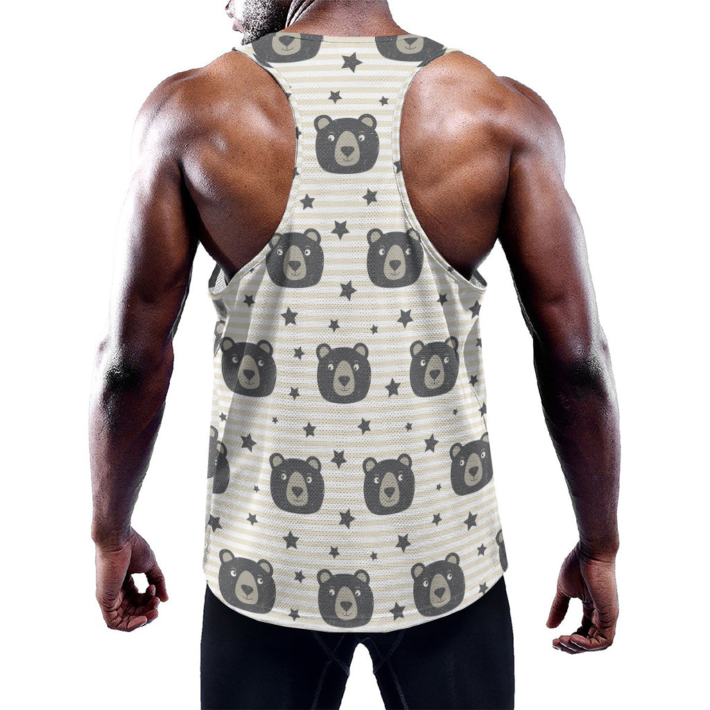 Cute Black Bear Pattern Print Training Tank Top