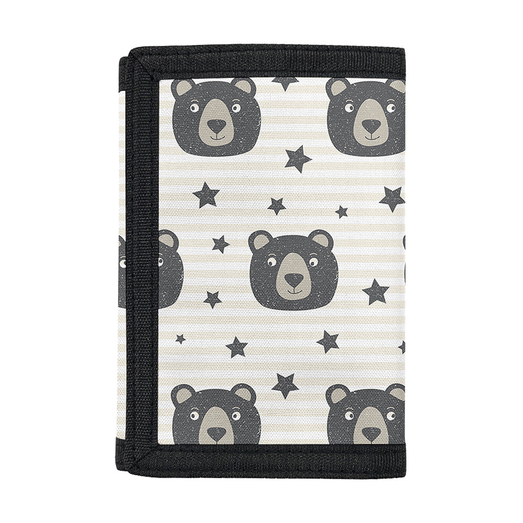 Cute Black Bear Pattern Print Trifold Wallet