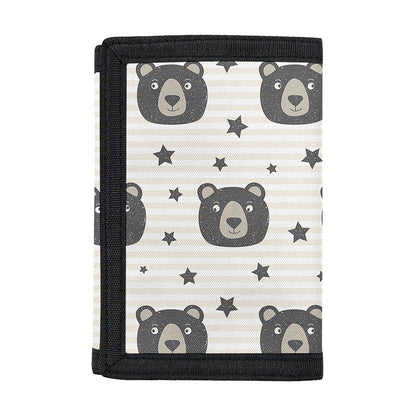 Cute Black Bear Pattern Print Trifold Wallet