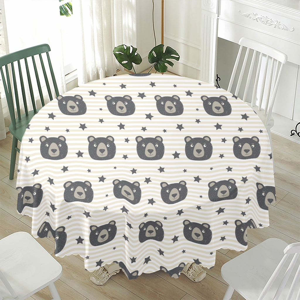 Cute Black Bear Pattern Print Waterproof Round Tablecloth