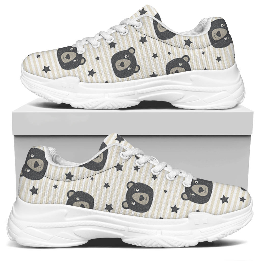Cute Black Bear Pattern Print White Chunky Shoes