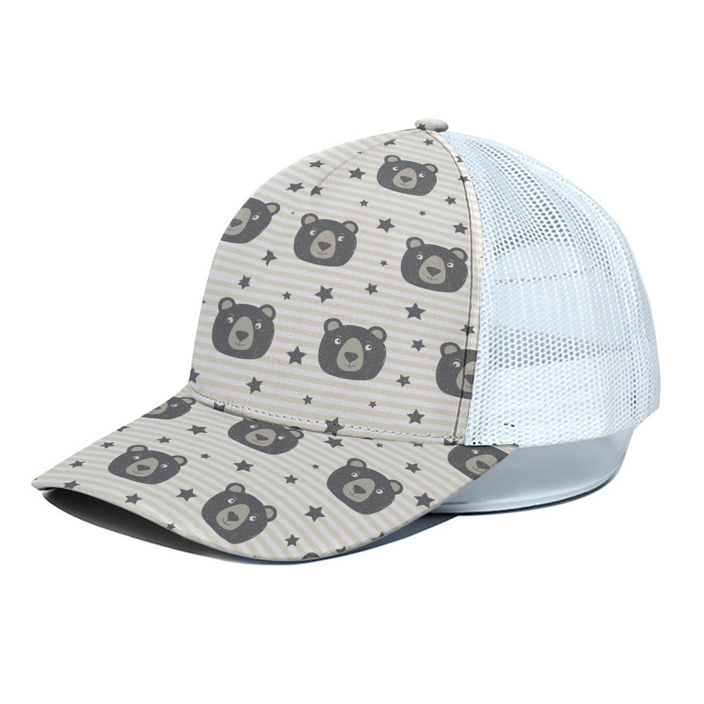 Cute Black Bear Pattern Print White Mesh Trucker Cap