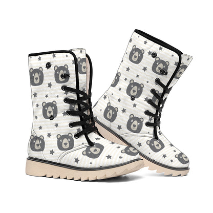 Cute Black Bear Pattern Print Winter Boots
