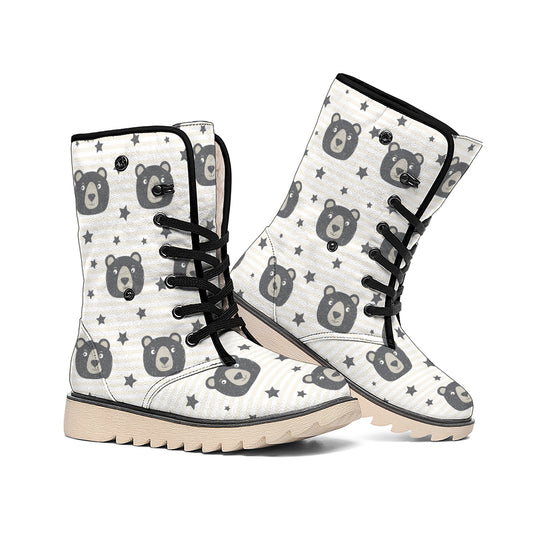 Cute Black Bear Pattern Print Winter Boots