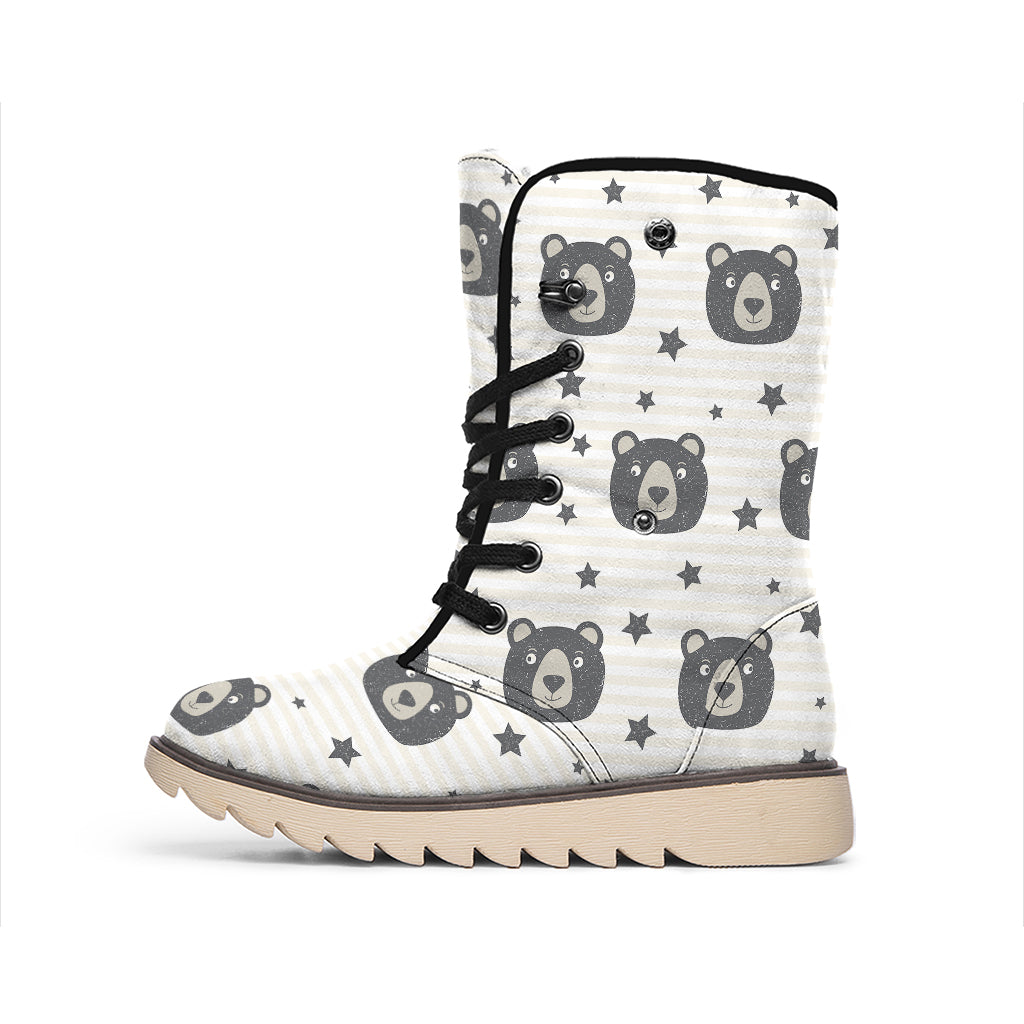 Cute Black Bear Pattern Print Winter Boots