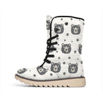 Cute Black Bear Pattern Print Winter Boots