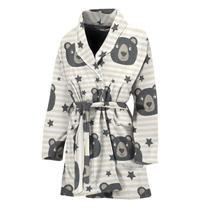 Cute Black Bear Pattern Print Women's Bathrobe