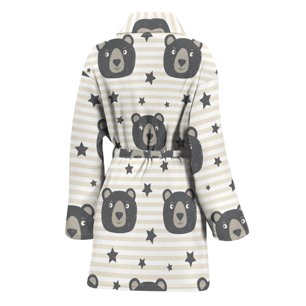 Cute Black Bear Pattern Print Women's Bathrobe