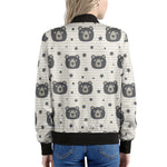 Cute Black Bear Pattern Print Women's Bomber Jacket