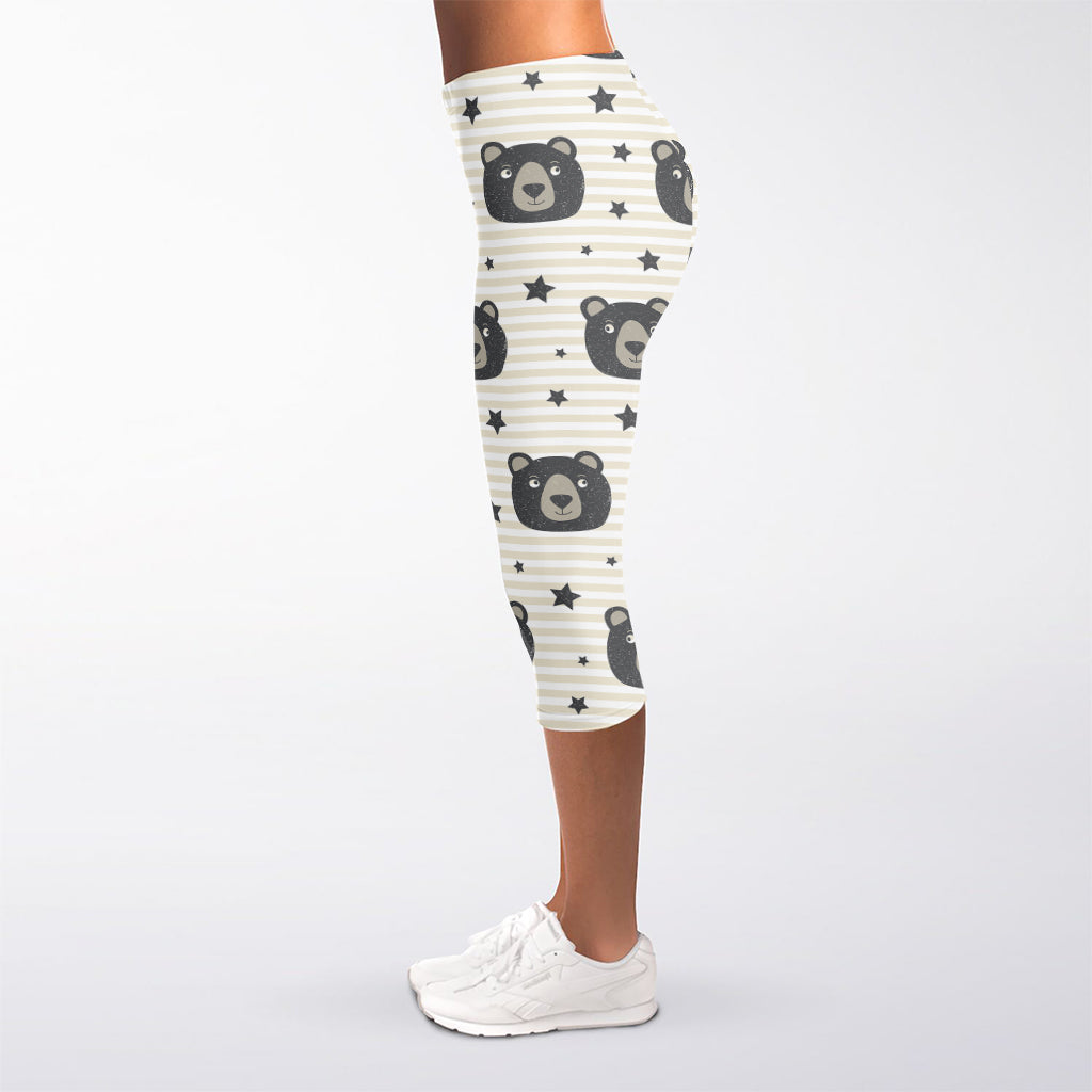 Cute Black Bear Pattern Print Women's Capri Leggings