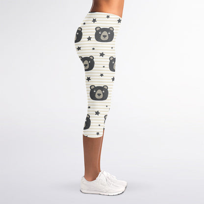 Cute Black Bear Pattern Print Women's Capri Leggings
